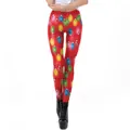 Christmas leggings in red with festive bulb pattern and high waist slimming fit - S / Red Christmas Light Bulb Pattern (SKDK009)