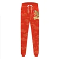 Pantaloni joggers rossi stile cinese con stampa tigre e nuvole, polsini a costine - Taglia M / Pantaloni e gonne
