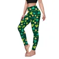 St. Patrick's Day Yoga-Leggings in Grün mit Kleeblatt-Print und Good Luck Schriftzug - Dunkelgrüner Goldglitzer-Stil (B230-1056)