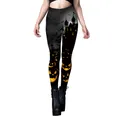 Women's Halloween leggings featuring pumpkins and castle silhouettes on black stretch fabric - S / Black With Yellow Pumpkin (B230-1083)