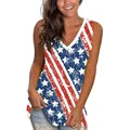 Damen V-Ausschnitt Tank Top mit verwittertem US-Flaggen-Druck und lässigem ärmellosem Stil - S / Rot Weiß Blau Stars and Stripes (GA122-1004)