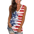 Damen V-Ausschnitt ärmelloses Tanktop mit amerikanischem Flaggen-Graffiti in Rot Weiß Blau - S / Graffiti Distressed Stars and Stripes (GA122-1001)