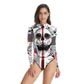 Damen Langarm Body mit 3D-Totenkopf-Digitaldruck und Street-Graffiti-Mustern - S/M / Weißer Street Skull (WB120-010)