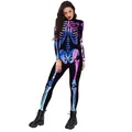 Body con estampado de esqueleto de mármol colorido para Halloween cosplay y ropa de fiesta - S / Estilo de Esqueleto Colorido Nebulosa (B142-354)