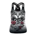 Women's 3D skull rose print tank top with gothic ombre design and criss-cross straps - Lethal Angel Skull Wings Style (WB104-052)