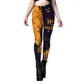Women's Halloween leggings with orange and black split design and spooky motifs - S / Halloween Text Orange Purple Block (B230-1080)