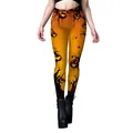 Halloween high waist leggings with orange gradient pumpkin and bat print design - S / Spooky Tree Orange Black Block (B230-1081)