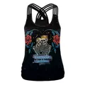 Halloween women's black camisole featuring romantic skull print and cross back straps - Romantic Skeleton Heart Style (WB104-106)