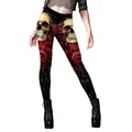 Leggings da donna per Halloween con teschi gotici e rose rosse su tessuto nero - Taglia S / Teschio e Rosa Rossa (B230-1085)