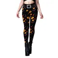Leggings di Halloween da donna con stampa zucca e cappello da strega su tessuto nero - Zucca Cappello da Strega (B230-1087)
