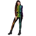 Mono negro de mujer con estampado de esqueleto arcoíris vibrante para cosplay de Halloween - S / Estilo de Esqueleto de Arcoíris Completo (B142-356)