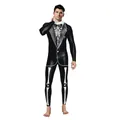 Skeleton tuxedo print bodysuit for Halloween, long sleeve slim fit spandex jumpsuit - S / Tuxedo Skeleton Print Style (B142-362)