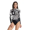 Steampunk-Body mit Totenkopf-Print, Uhrwerk-Zahnrädern und langen Ärmeln für Damen - Steampunk Mechanisch (WB120-008)