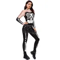 Women Halloween jumpsuit with realistic skeleton digital print and lace detail - Lace Patchwork Skeleton Style (B142-361)