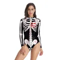 Damen Skelett-Body mit roten Blutspritzern für Halloween und Cosplay Kostüme - Schwarzes Blut Skelett (WB120-009)
