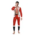 Men's Christmas Santa cosplay jumpsuit with digital snow print and plush white trim - S / Realistic Muscle Santa Style (B142-369)
