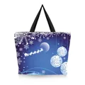 Borsa tote natalizia blu con stampa slitta di renne e ampi manici in tela resistente - Babbo Natale Blu (BHB1103)