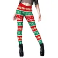 Leggings de Noël à rayures rouges et vertes avec motifs de rennes et de flocons - S / Style de renne à rayures rouges et vertes (B230-1092)