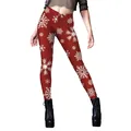 Women's Christmas leggings featuring high waist design and white snowflake patterns on red - S / Red Background White Snowflake Style (B230-1103)