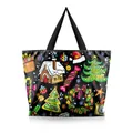 Schwarze Canvas-Tragetasche mit festlichen Weihnachts- und Schneeflocken-Illustrationen - Schwarze Weihnachtsilustration (BHB1105)