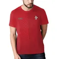 T-shirt sportiva da calcio rossa da uomo con strisce asimmetriche e stemma soccer - Stile Scudetto Calcio Rosso (B129-9357)