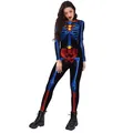 Women's Halloween bodysuit with colorful skeleton digital print on black fabric - S / Colorful Skeleton Print Style (B142-358)