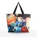 Canvas tote bag with 3D colorful space planet and galaxy print on white background - Starry Sky Planets Style (BHB1039)