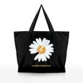 Schwarze Canvas-Tragetasche mit Gänseblümchen-Print und Always Guard You Schriftzug - Einzelnes Gänseblümchen Blitz (BHB1123)