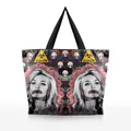 3D digital crossbody bag with surreal collage print and black ribbon handles - Vintage Portrait Roses Style (BHB1042)