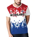 Men's soccer t-shirt with Netherlands flag colors and geometric pattern print - S / Tops / Red White Blue Geometric Patchwork Style (B129-9361)