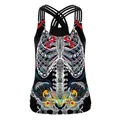 Women's black tank top with colorful skeleton print and crisscross multi-strap design - Colorful Human Skeleton Style (WB104-108)