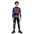 Kids Halloween bodysuit with neon gradient skeleton print for stage performance costumes - 110cm-S / Rainbow Neon Skeleton Style (T108-1004)