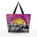 Women's tote bag with 3D starry sky, hot air balloon, and collage art print design - Starry Moon Body Art Style (BHB1053)
