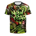 Kerst t-shirt voor heren met feestelijke groene New Year prints en een ronde hals - M / Feestelijke Graffiti Stijl (SB129-9047)