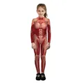 Realistischer Muskel-Anatomie-Einteiler für Kinder aus dehnbarem Stoff für Halloween-Cosplay - Rote Muskelfasern Stil (T108-1006)