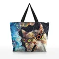 Stofftasche mit künstlerischem Katzen-Print und Galaxiemuster mit schwarzem Gurt - Künstlerischer Katzenstil (BHB1040)