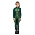 Kids long sleeve bodysuit featuring green fish scale digital print and muscle detailing - 110cm-S / Green Lizard Scale Style (T108-1007)