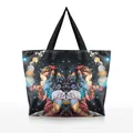 Grand sac cabas noir avec imprimé artistique de fille rétro et système solaire - Style Fille Cosmique (BHB1041)