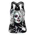 Canotta da donna per Halloween con spalline incrociate e stampa teschio gotico - Taglia S / Stile Ritratto di Teschio Biondo (WB104-111)