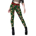 Legging de Noël avec imprimé cannes de sucre et design décoratif de ceinture rouge - S / Style de motif de Noël vert foncé (B230-1093)