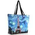 Sac fourre-tout artistique avec imprimé Tour Eiffel coloré et anses noires tissées - Style Galaxie de la Tour (BHB1018)