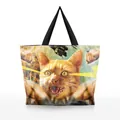 3D digital print tote bag with surrealist orange cat and laser beam graphic design - Laser Orange Cat Style (BHB1064)