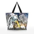 3D digital cat astronaut space print tote bag with large capacity and black handles - Space Astronaut Cat Style (BHB1066)