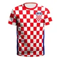 Croatia style soccer t-shirt with red and white checkered pattern and blue trim details - S / Croatia Style (B129-9298)