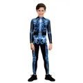 Halloween-Body für Kinder mit blau leuchtendem Skelett-3D-Druck auf schwarzem Stoff - Blaues Röntgen-Skelett Stil (T108-1025)