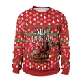 Rood kerstsweatshirt met ronde hals, feestelijke graphics en kerstman illustraties - M / Rode Kerstman op Slee(SB102-125)