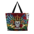 Gothic tote bag featuring crowned skull with red roses and Carpe Noctem scroll design - Crown Skull Rose Style (BHB1083)
