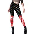 Christmas leggings featuring festive bulb patterns, holiday bells, and red striped ankles - S / Red and White Stripes with Bow and Bell (B230-1124)