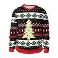 Kerst sweatshirt met ronde hals, gepixelde boomprint en rode geribbelde boorden - M / Zwart Kerstboompatroon(SB102-126)