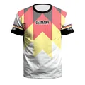 Kurzärmeliges Deutschland Fußball Fan T-Shirt in Weiß mit dreifarbigen V-Streifen - Deutschland Stil (B129-9300)